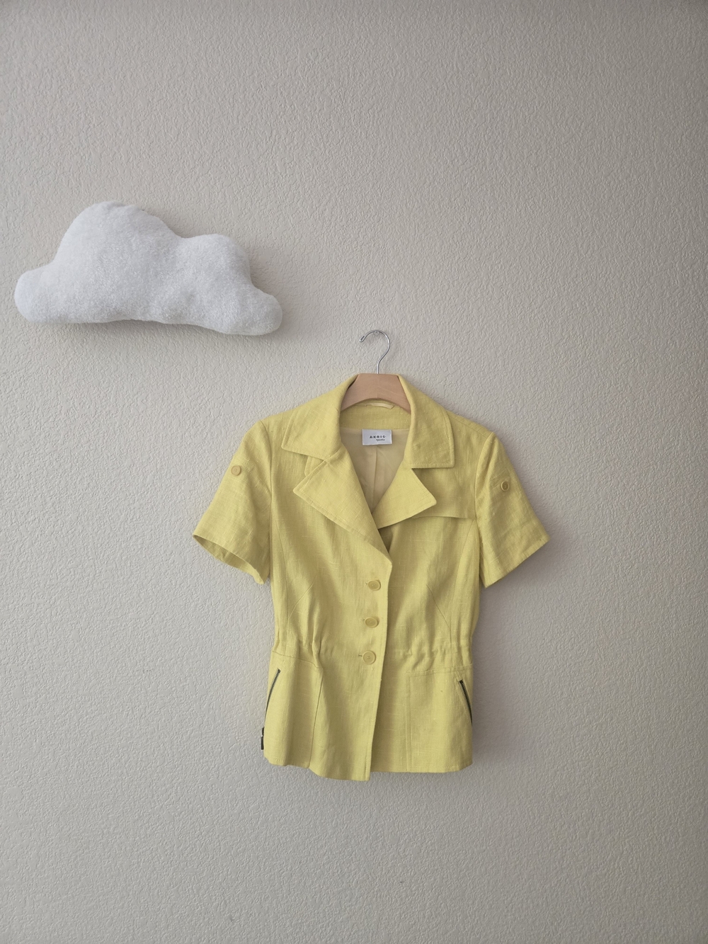 Akris Punto 100% Linen Yellow Short Sleeve Blazer Jacket Women’s Designer